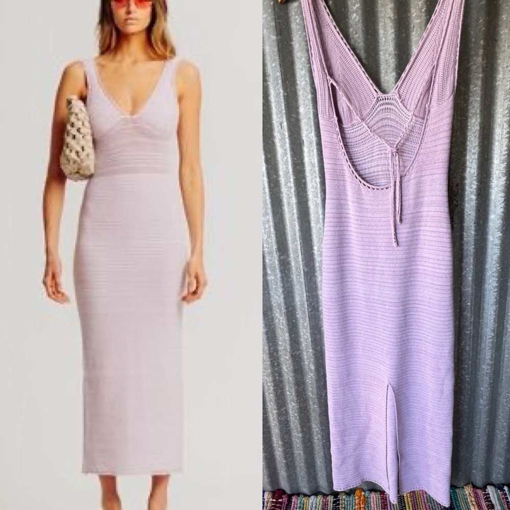 Ronny Kobo Lilac Purple Crochet Knit Open Back Midi Maxi Dress Large Boho Halter